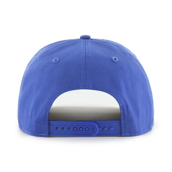 Back of the royal blue WVU Jerry West hat showing the adjustable snapback closure