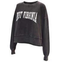 Smoke WVU cropped crew sweatshirt with West Virginia in white as the chest graphic