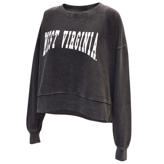 Smoke WVU cropped crew sweatshirt with West Virginia in white as the chest graphic