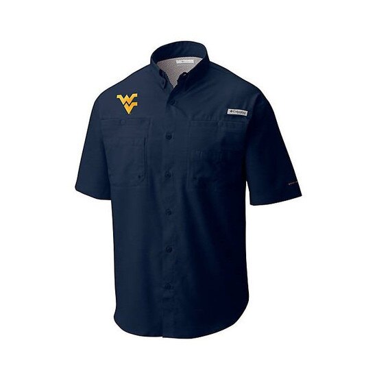 NCAA West Virginia Mountaineers Men's Collegiate Tamiami Short Sleeve Shirt, Large, WV - Collegiate Navy