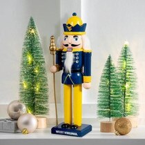 WVU 12 inch nutcracker statue with a Flying WV on it's hat