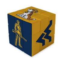WVU puzzle cube featuring famous WVU icons like the Flying WV and the Mountaineer mascot