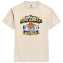 Natural League WVU tee with Full front "Free Throw" screen print featuring West Virginia Mountaineers and Basketball