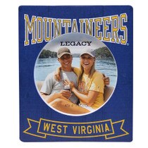 Navy rectangle desktop photo frame with a circle photo cut out with Mountaineers above and West Virginia below
