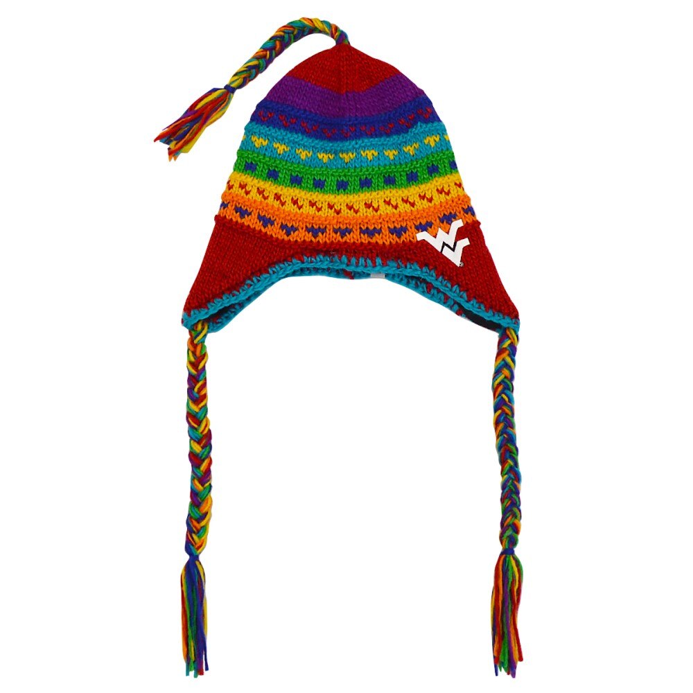 WVU Rainbow Fleece Lined Toboggan Hat with Tassels