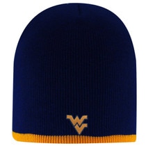 Navy WVU Logo Fit winter beanie with a small gold stripe at the bottom and a Flying WV above the stripe