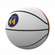 WVU Jerry West mini autograph basketball with the West 44 circle graphic on one of the autograph panels