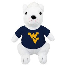 White plush squirrel wearing a navy tee with the Flying WV Logo