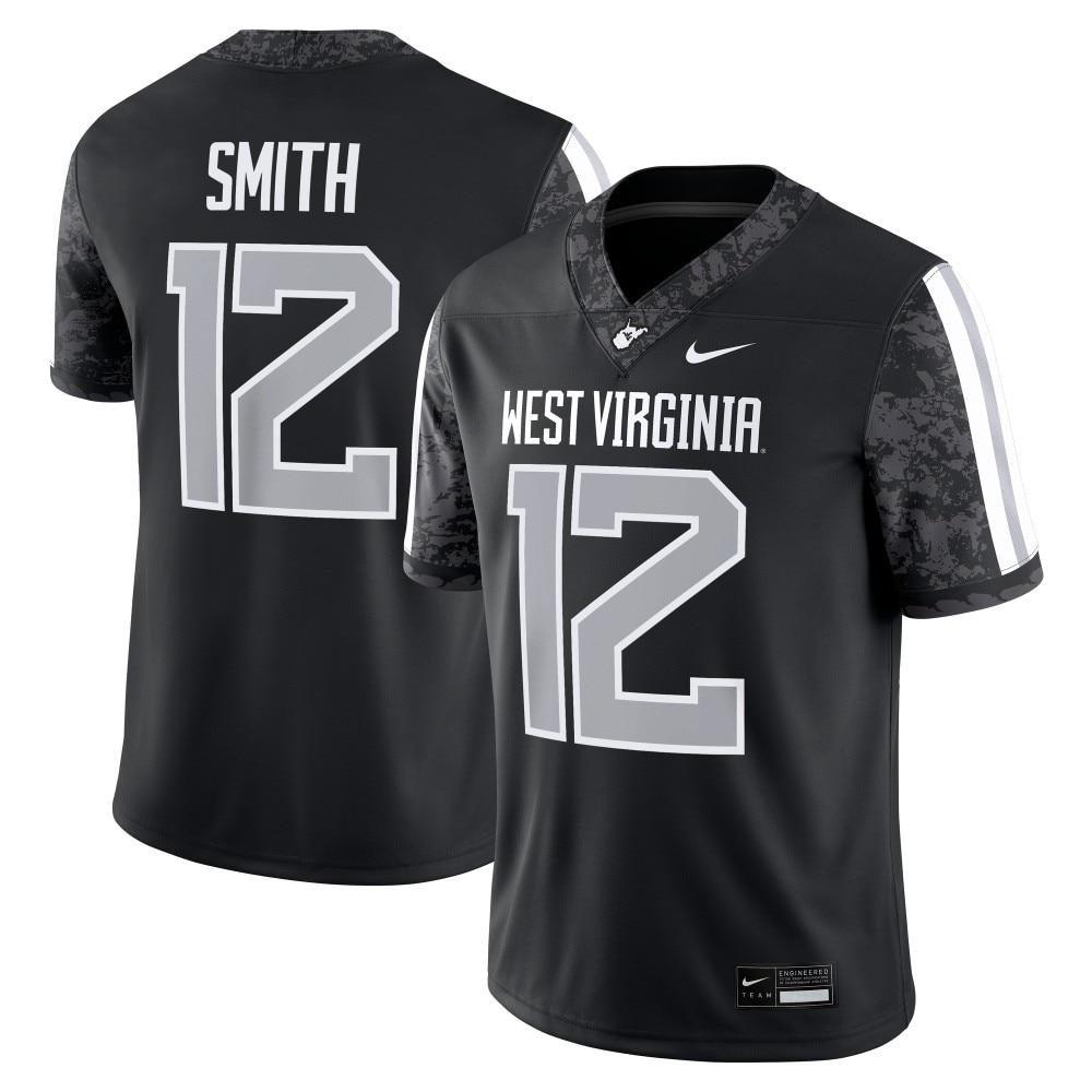 Men's Nike WVU #12 Geno Smith Black Coal Rush Football Jersey