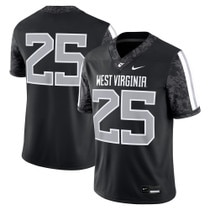 Front and back of WVU Nike #25 Black Coal Rush Jersey