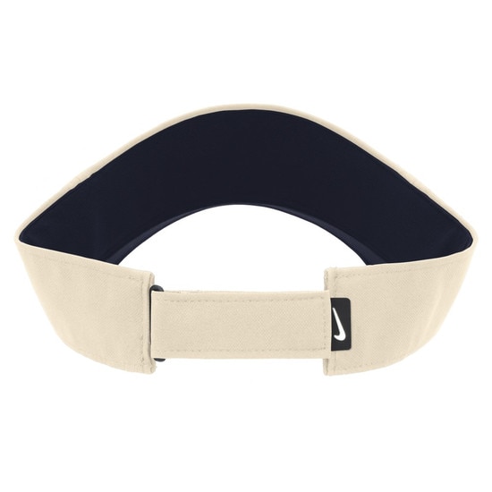 Back of the natural Nike WVU visor with a hook-and-loop back closure
