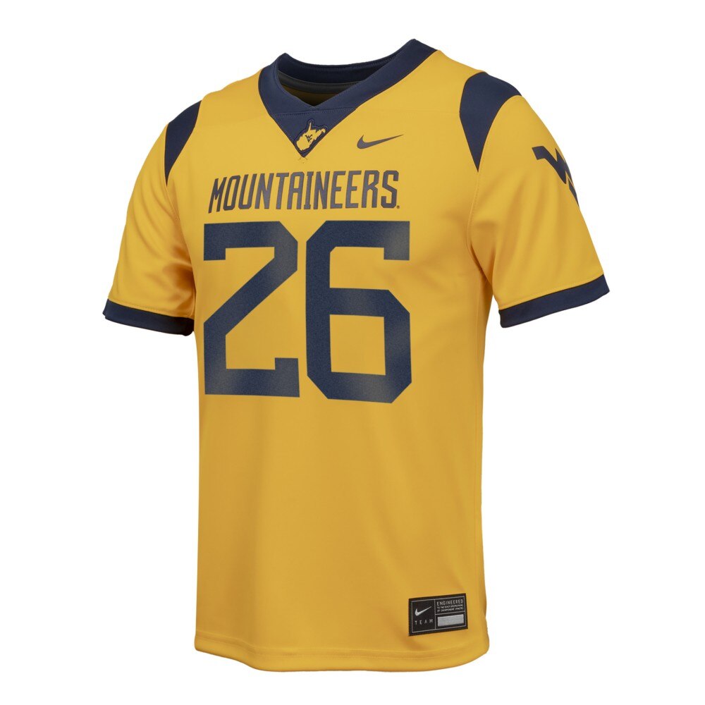 新品⭐️M⭐️ Vネック TWILL FOOTBALL JERSEY Nike WVU Football #26 Gold Youth Replica Jersey | Book Exchange