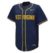 Front view of navy Nike WVU Limited Road Baseball Jersey