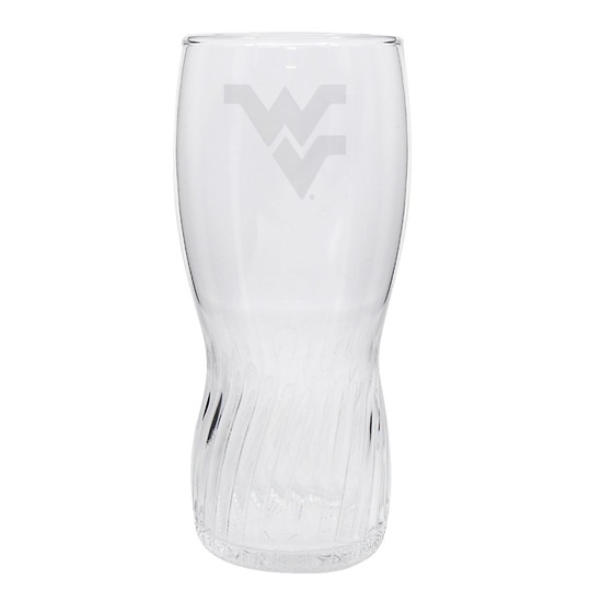 WVU gripper pub glass with an etched Flying WV on the front