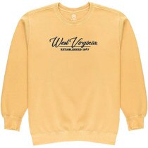 Mustard colored crew with "West Virginia" over "Established 1867"