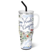 Swig 40-ounce West Virginia Mega Travel Mug showing the right side of the state of West Virginia graphic