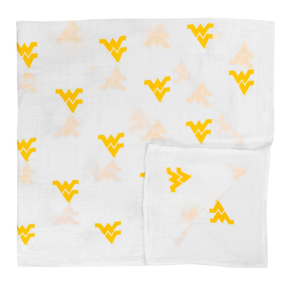 thumbnail image 2 of West Virginia University Swaddle Blanket - Official WVU Flying WV Design 47x47 Inch Cotton Muslin 2 of 14