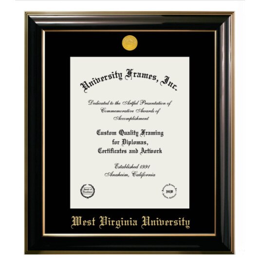 WVU Ebony Diploma Frame with Gold Trim