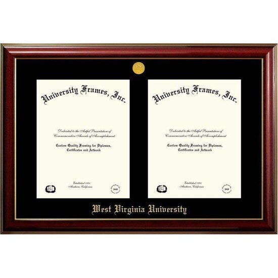 WVU Classic Mahogany Medallion Double Diploma Frame