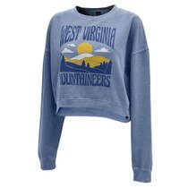 Slate WVU cropped crew sweatshirt with a West Virginia Mountaineers summit full front graphic
